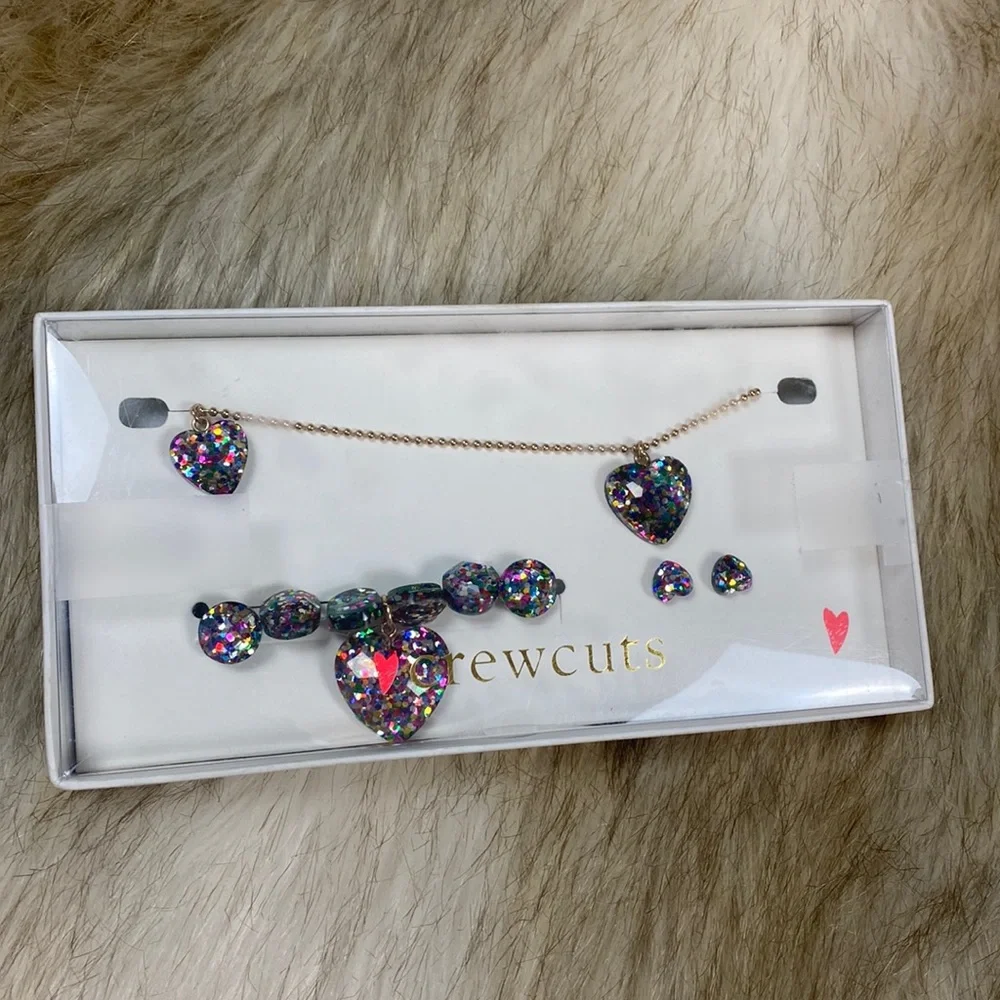 Crewcuts Heart Glitter Necklace, Bracelet, and Earring Set